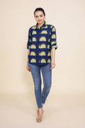 Women Pure Cotton blue abstract printed relaxed fit shirt