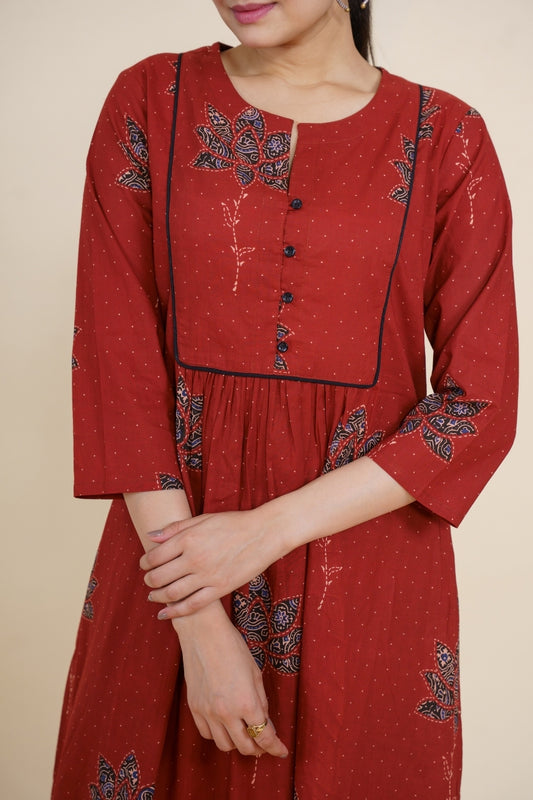 Ekisha's women maroon multicolor floral designer printed cotton co-ord set lounge wear, detailed view