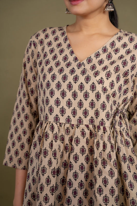 Women multicolor floral angrakha printed cotton tunic top short kurti, detailed view