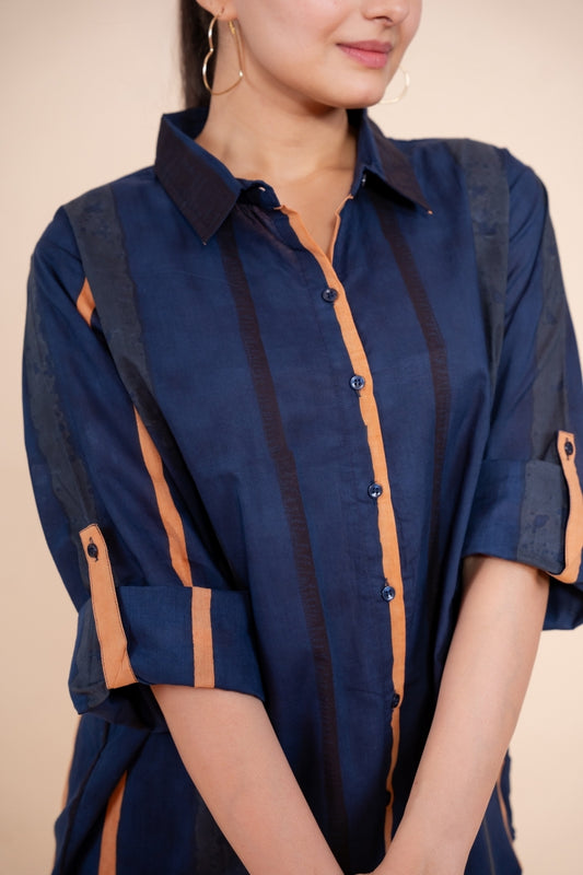 Women Pure Cotton Multicolor stripes printed relaxed fit shirt, detailed view