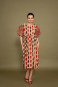 Women printed multicolor abstract designer pure cotton midi dress