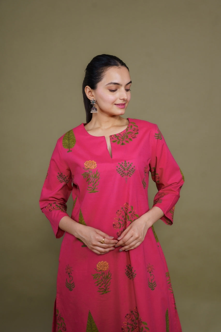 Women rani designer printed floral pure cotton Co-Ord Set, front view 4