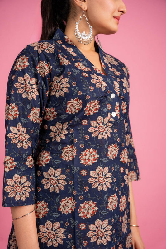 Ekisha's women designer blue floral printed multicolor cotton tunic top short kurti - Ekisha