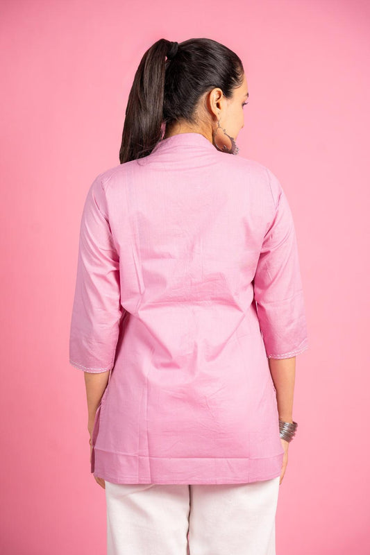 Ekisha's women designer pink hand work cotton tunic top short kurti - Ekisha