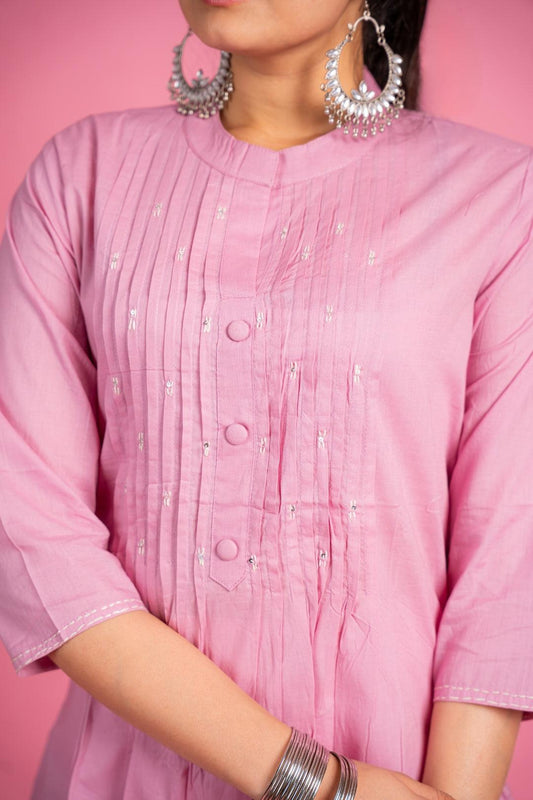 Ekisha's women designer pink hand work cotton tunic top short kurti - Ekisha