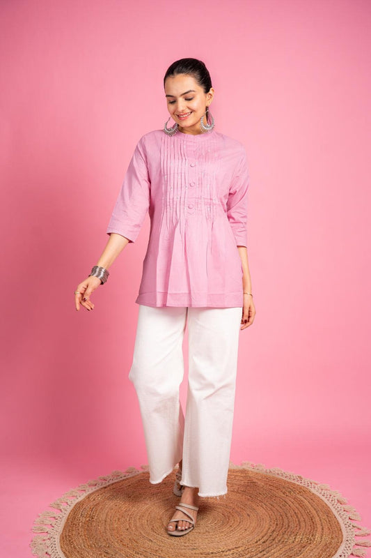 Ekisha's women designer pink hand work cotton tunic top short kurti - Ekisha