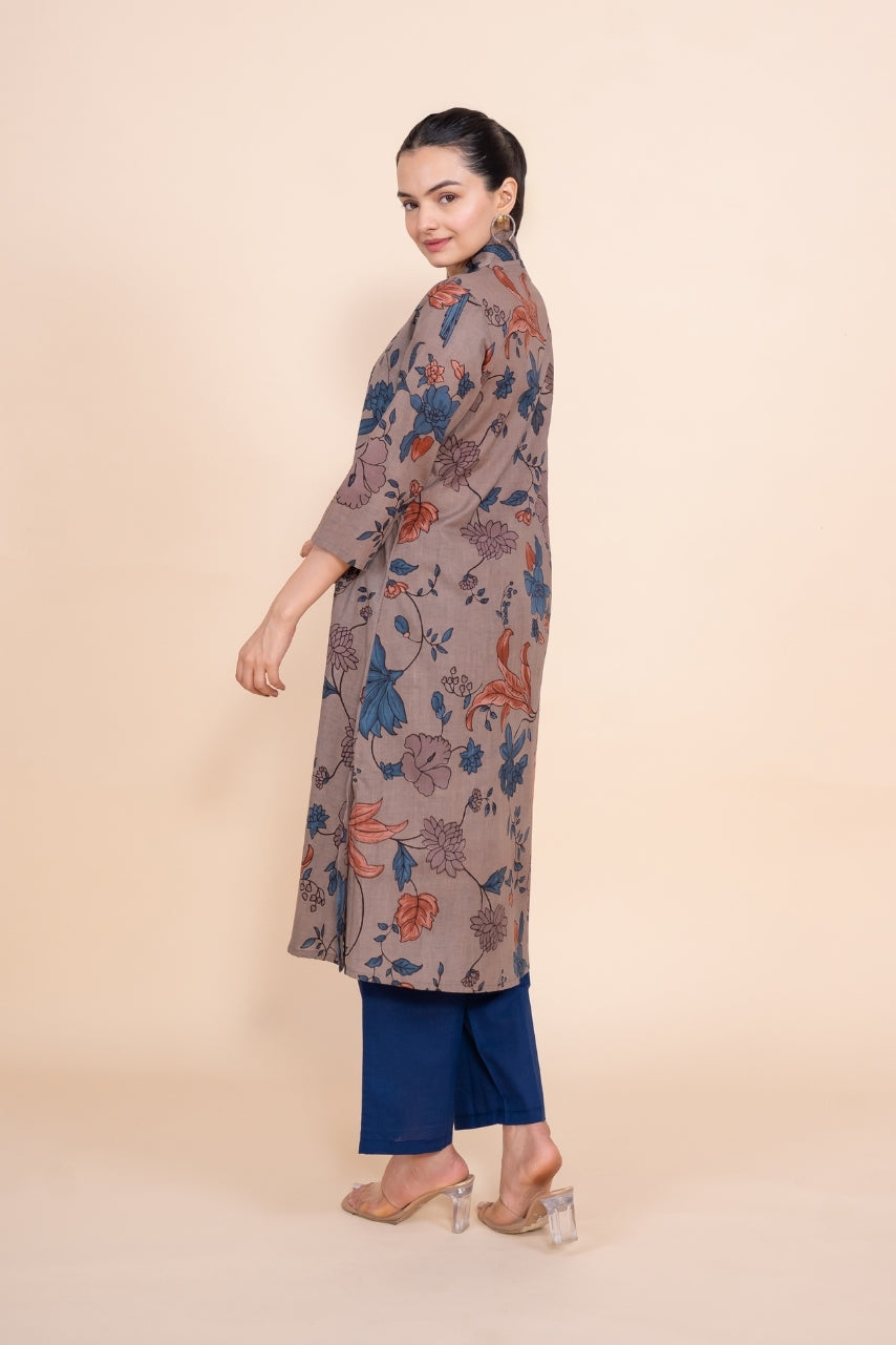 Multicolor Designer Women Printed Pure Cotton Co-Ord Set, side back view