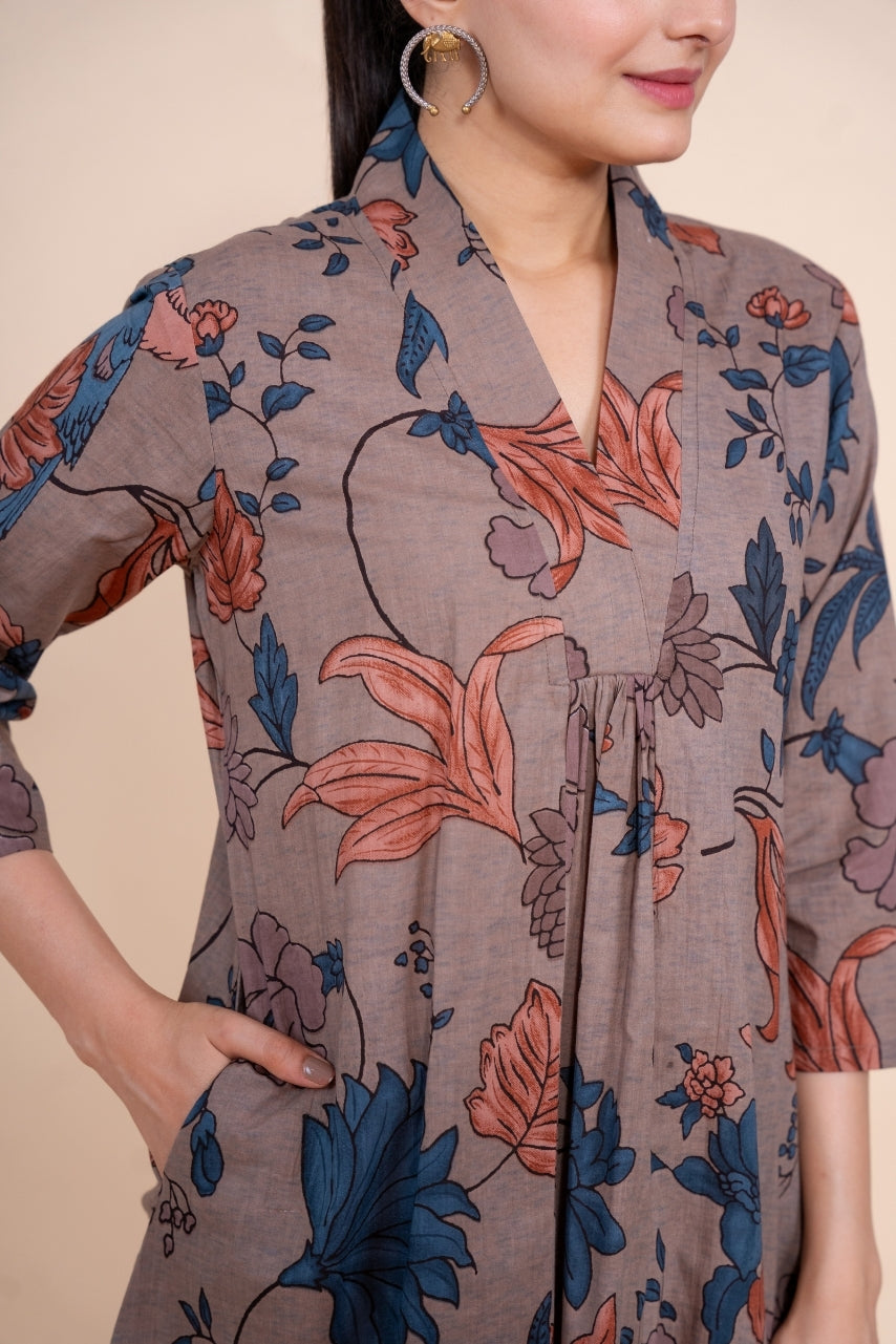 Multicolor Designer Women Printed Pure Cotton Co-Ord Set, detailed view