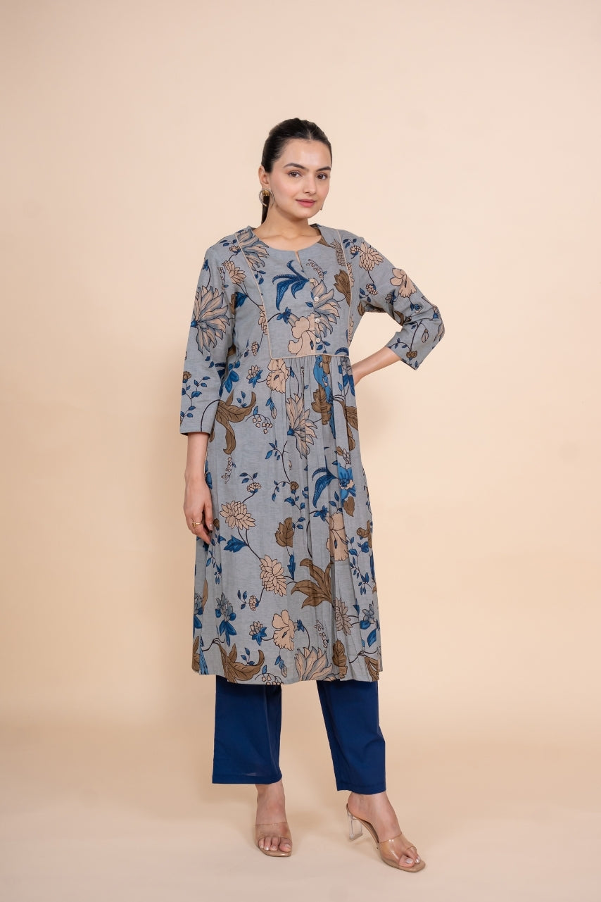 Women multicolor floral designer printed cotton co-ord set lounge wear, front view