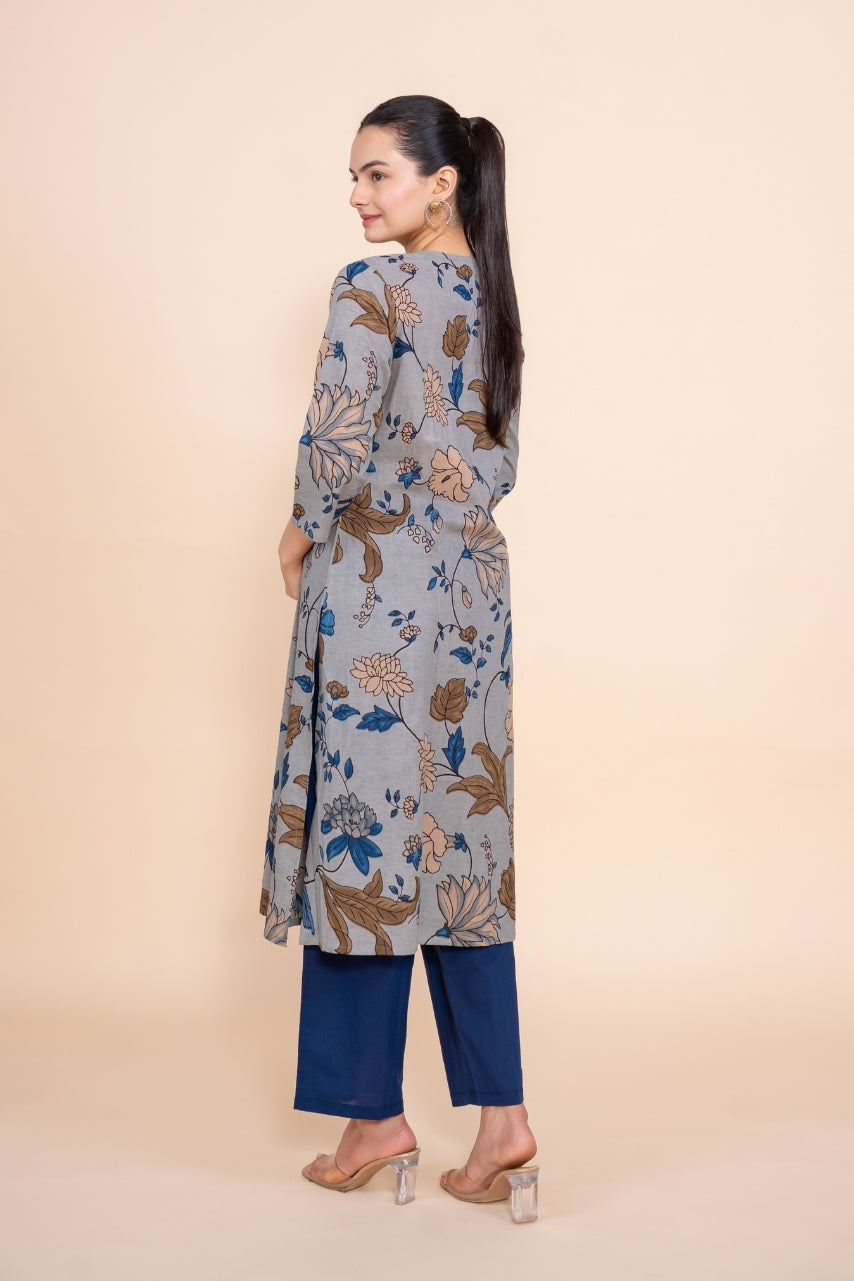 Women multicolor floral designer printed cotton co-ord set lounge wear, back view