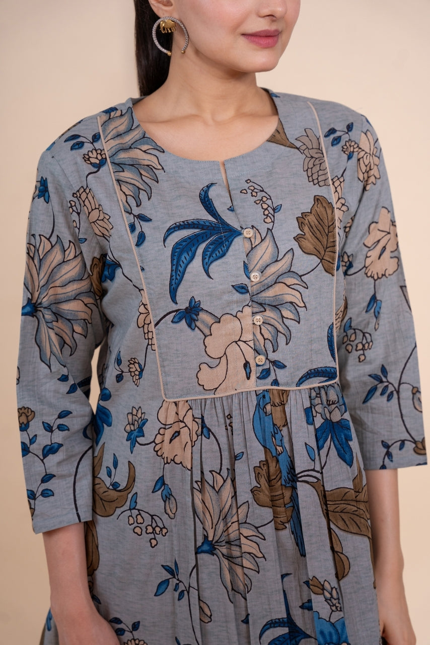 Women multicolor floral designer printed cotton co-ord set lounge wear, detailed view