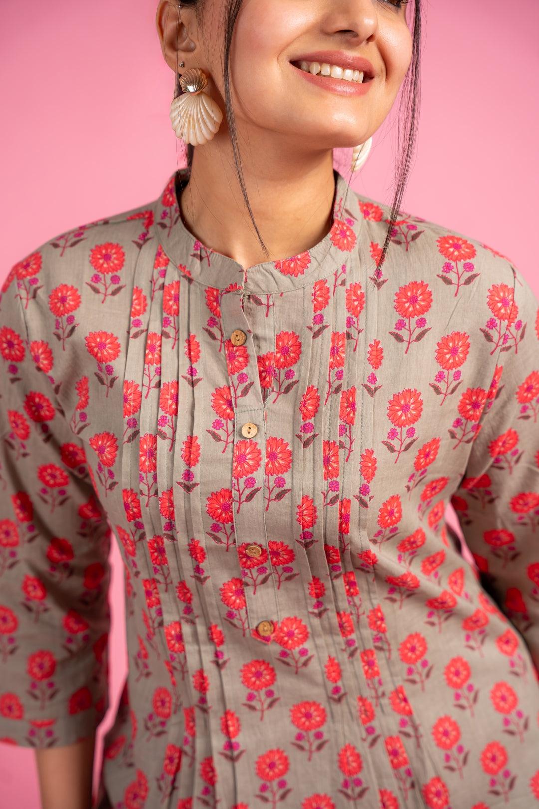 Ekisha's women light green multicolor floral printed cotton co-ord set lounge wear 