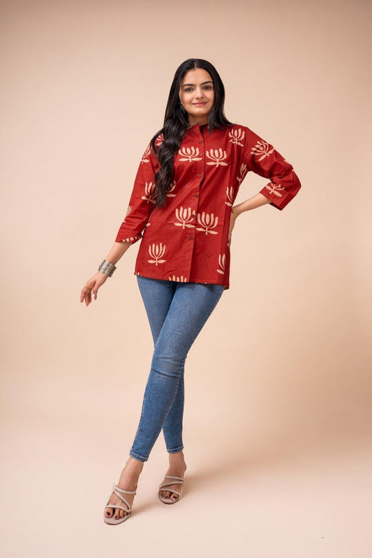 Ekisha's women maroon designer printed cotton tunic top short kurti - Ekisha