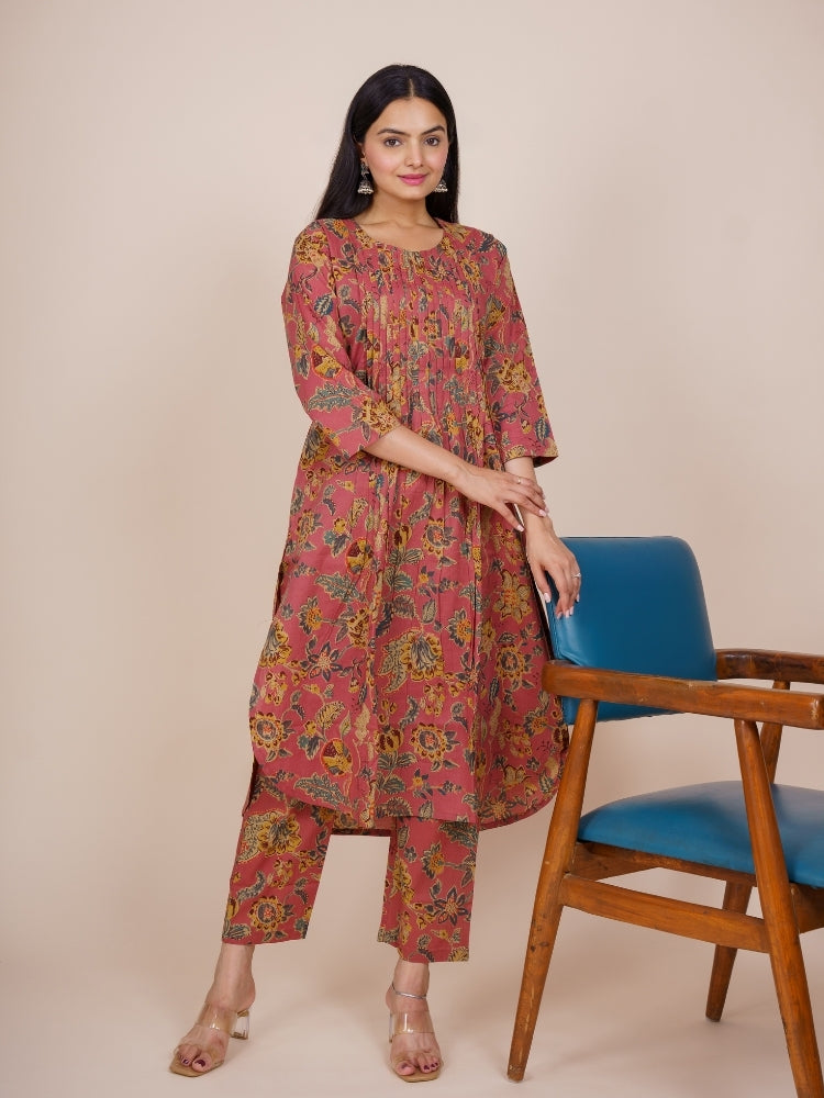 Ekisha's women multicolor designer floral printed cotton co-ord set lounge wear, front view