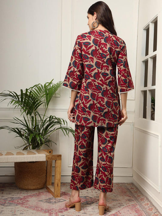 Ekisha's women multicolor floral printed cotton co-ord set lounge wear - Ekisha