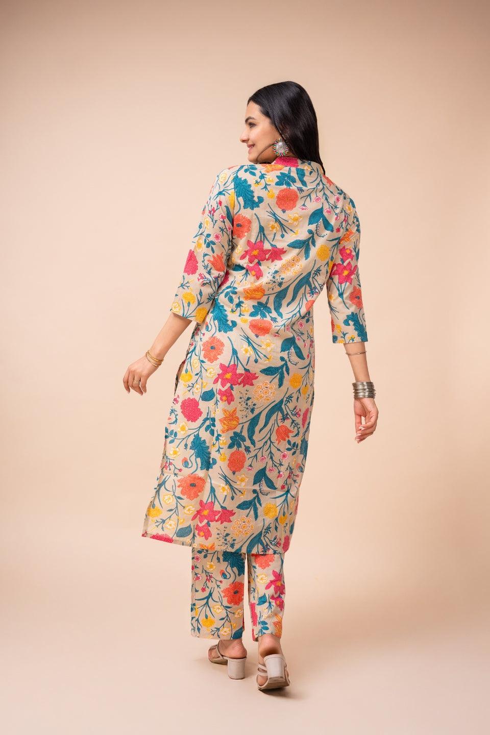 Ekisha's women multicolor floral printed cotton co-ord set lounge wear - Ekisha
