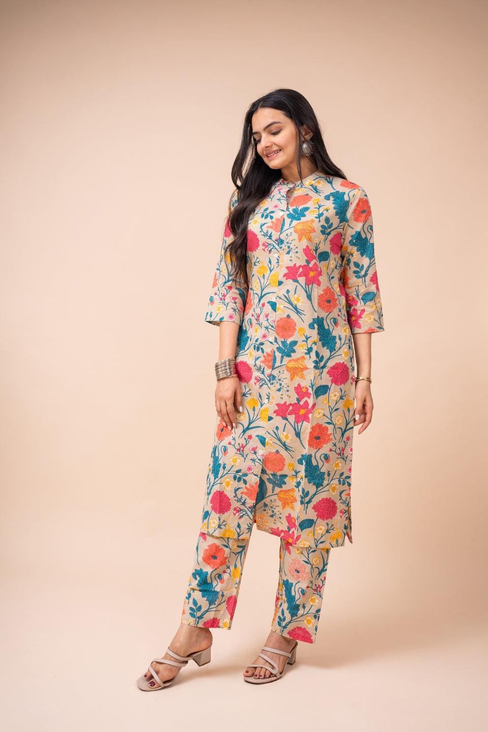 Ekisha's women multicolor floral printed cotton co-ord set lounge wear - Ekisha