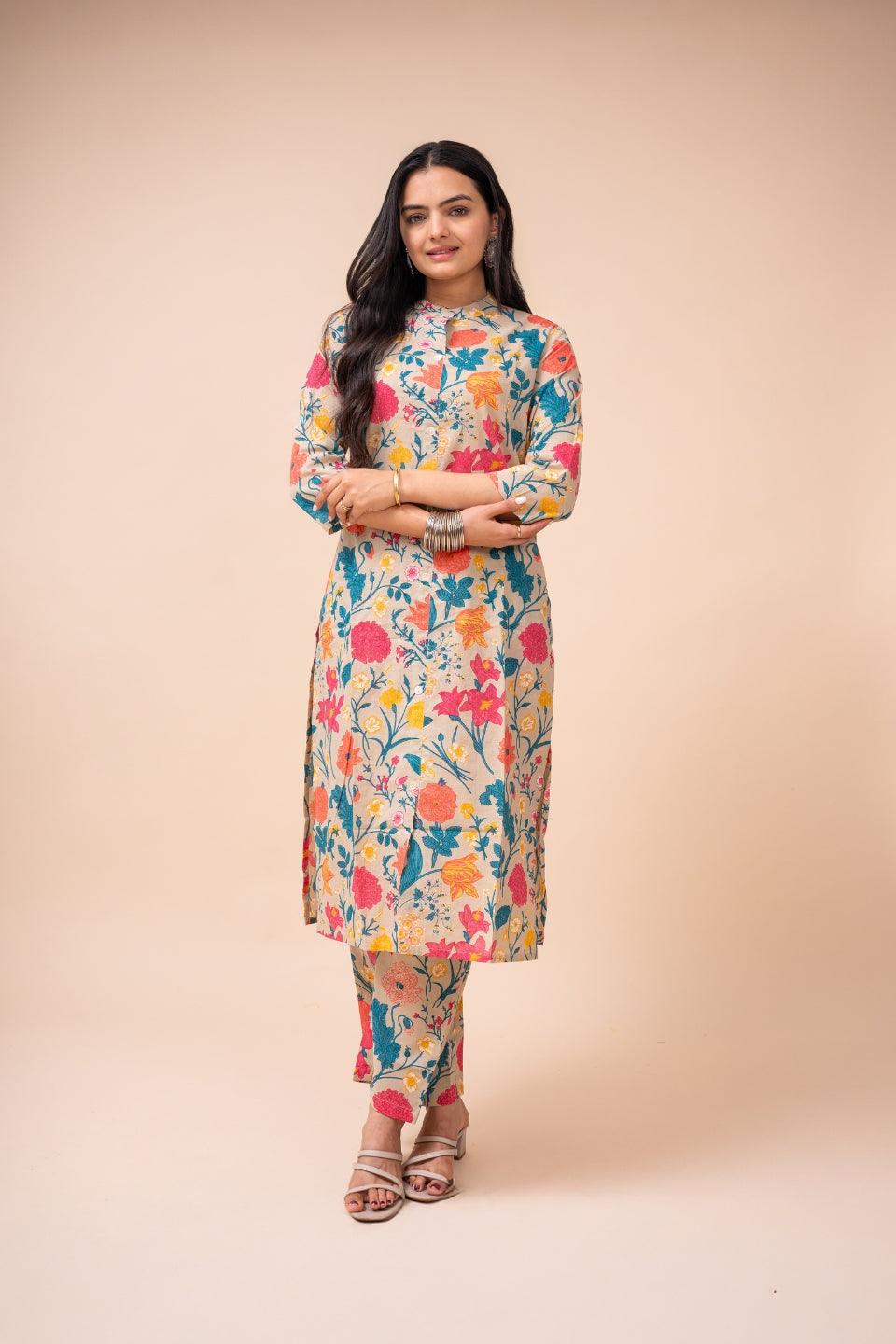 Ekisha's women multicolor floral printed cotton co-ord set lounge wear - Ekisha