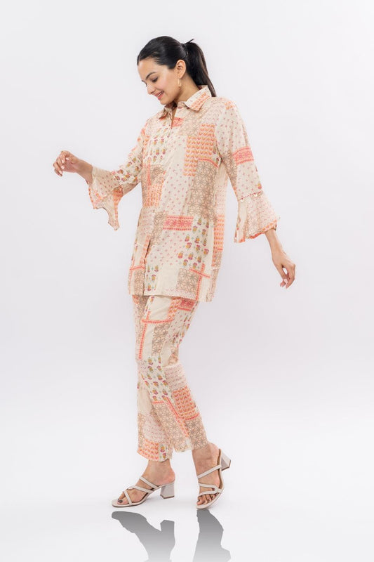 Ekisha's women muslin printed chickoo abstract co-ord set - Ekisha