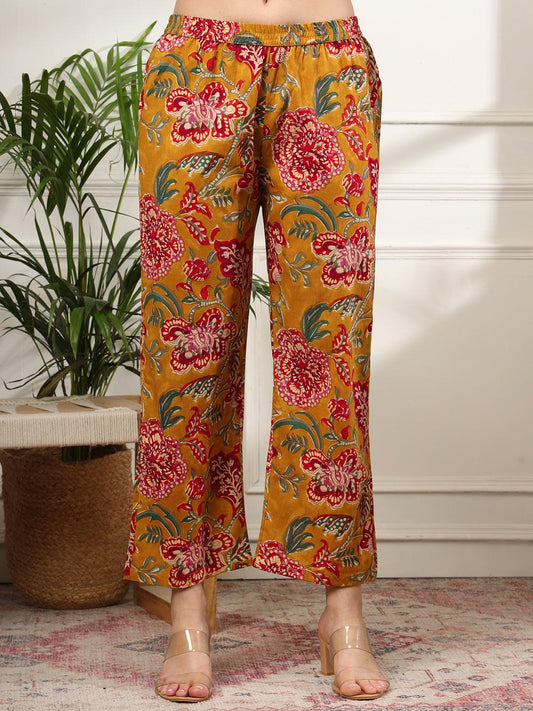 Ekisha's women mustard floral printed cotton co-ord set kurta set - Ekisha