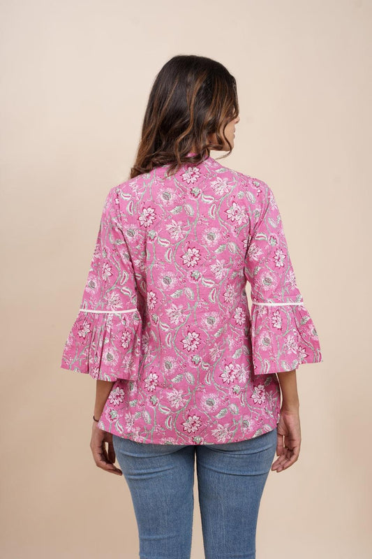 Ekisha's women pink beautiful designer floral printed cotton tunic top short kurti - Ekisha