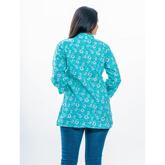 Ekisha's women pleated C-green multicolor printed cotton tunic top short kurti - Ekisha