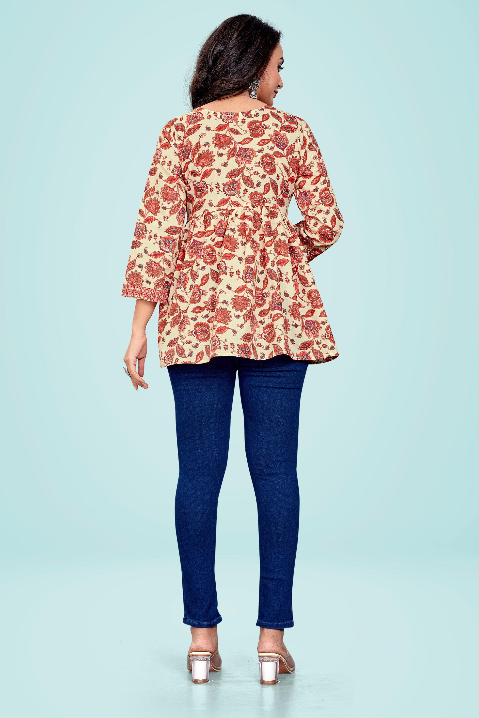 Ekisha's women printed multicolor floral cotton tunic top short kurti - Ekisha