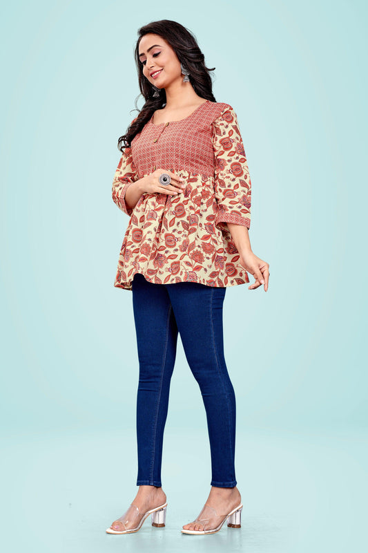 Ekisha's women printed multicolor floral cotton tunic top short kurti - Ekisha