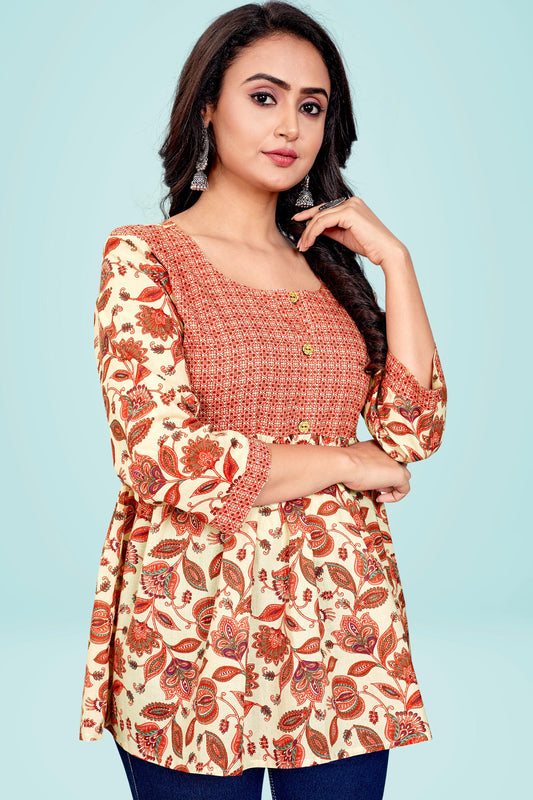 Ekisha's women printed multicolor floral cotton tunic top short kurti - Ekisha