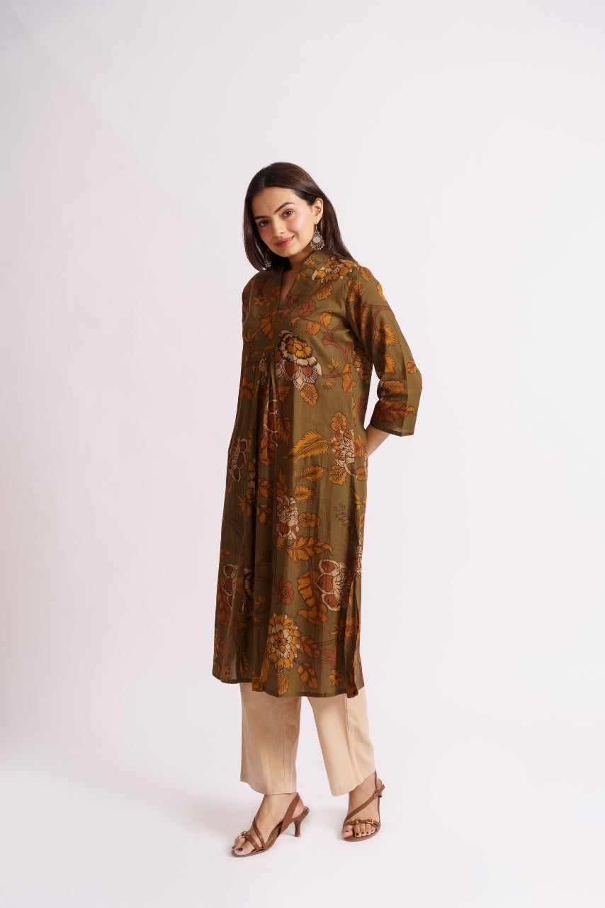 Cotton kurta palazzo set three-quarter sleeve detail