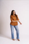 Rust Ikat Print Cotton Shirt for Women | Casual Button-Down